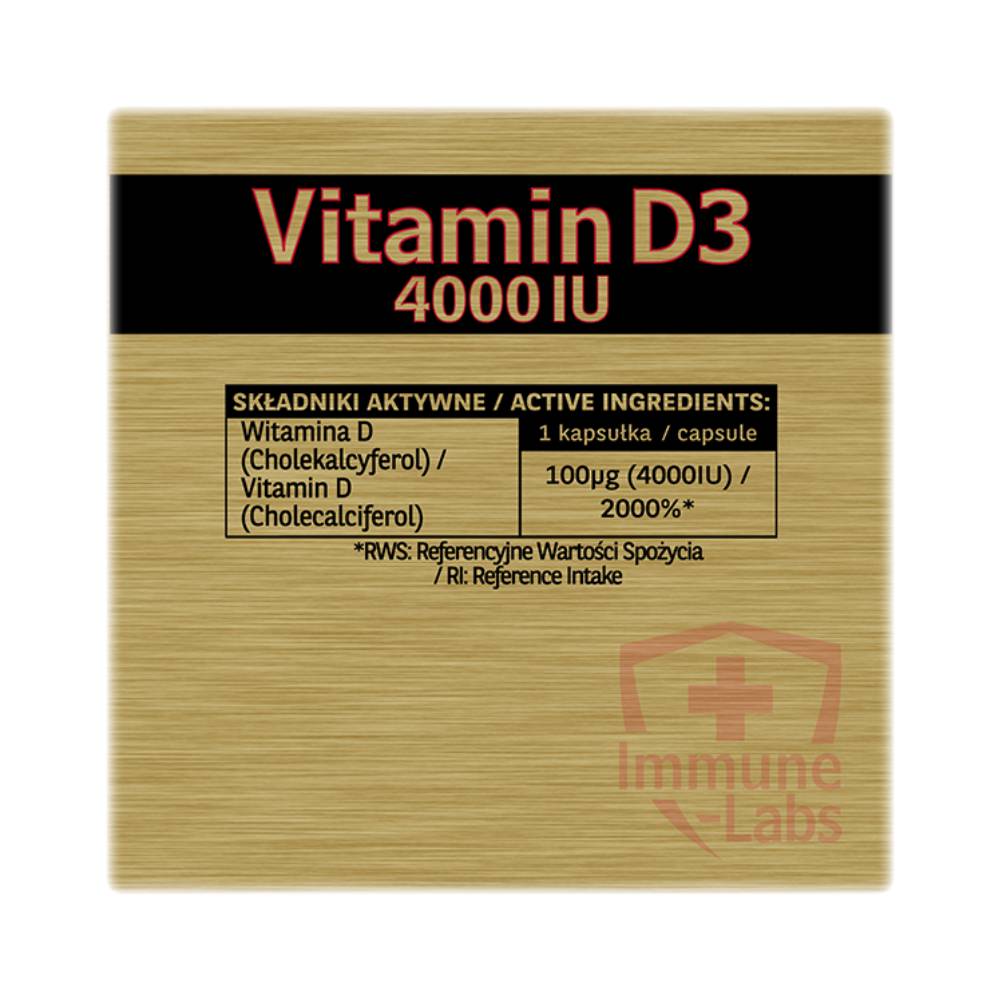 Vitamin D3 4000IU, 250 capsules, Immune Labs, Food supplement for immunity 